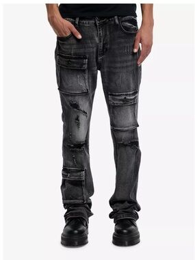 Hot topic Black Wash Cargo Stacked Flare Jeans small new
